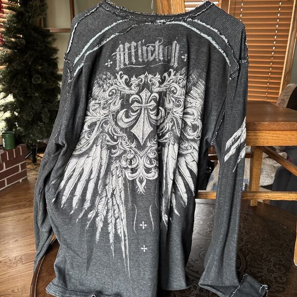 VINTAGE MENS AFFLICTION THERMAL LONGSLEEVE REVERSIBLE DISTRESSED FIGHTER XL/XXL - Picture 8 of 9